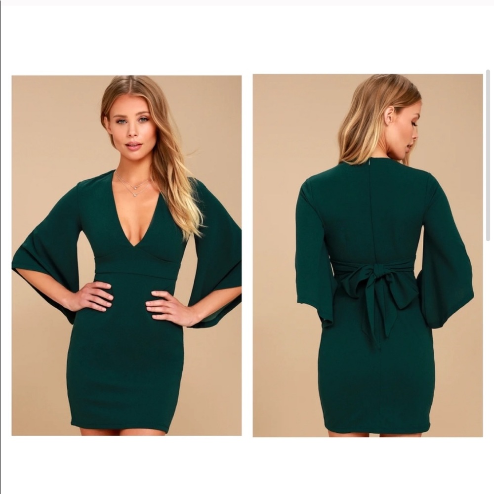 Glimpse of Glamour Forest Green Bell Sleeve Dress